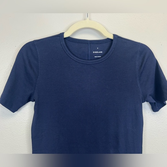 Everlane M Navy Ribbed Short Sleeve Tee Casual Supima Cotton Preppy Quiet Luxury - Picture 4 of 10
